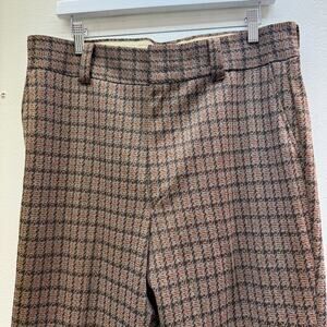 Vintage 1970s Men's Warm Tone Houndstooth Slacks Retro Work Office Spring Summer